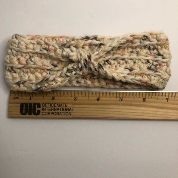 crochet twist chunky baby headband cotton cream blue and pink - Picture 2 of 4